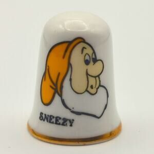 VTG AFB Thimble Sneezy Bone China Disneys Snow White Gold Trim Collectible